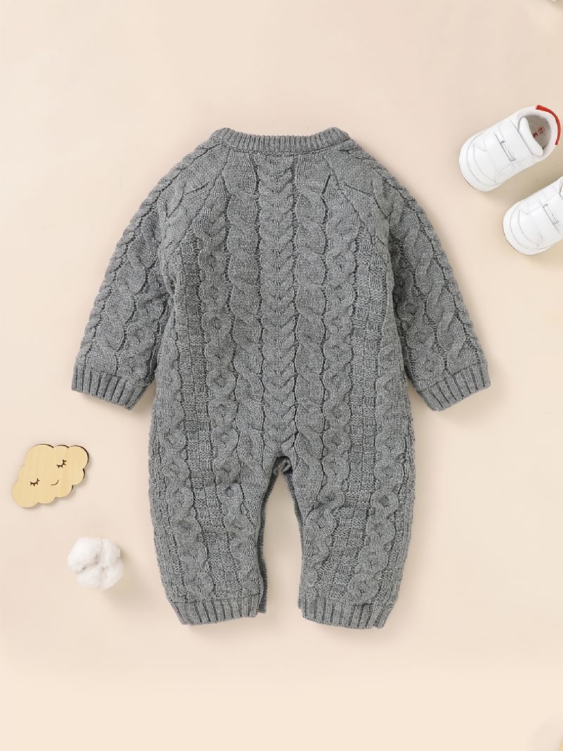 Baby Fleece Ett Stykke Strikket Genser Langermet Termisk Jumpsuit For Vinter Babyklær