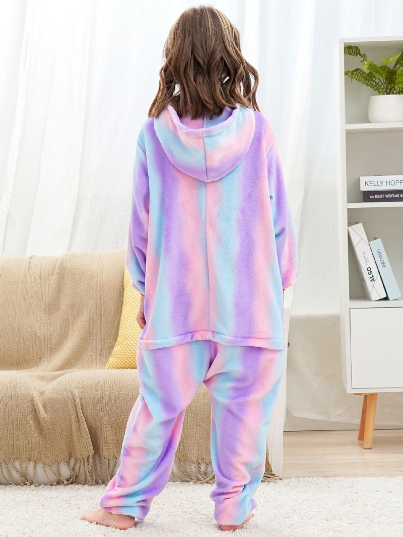 Baby Gutter Jenter Hette Flanell Pyjamas Tie Dye Myk Varm Glidelås Jumpsuit Barneklær Vinter