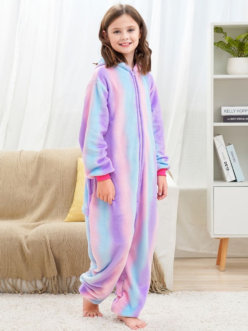 Baby Gutter Jenter Hette Flanell Pyjamas Tie Dye Myk Varm Glidelås Jumpsuit Barneklær Vinter