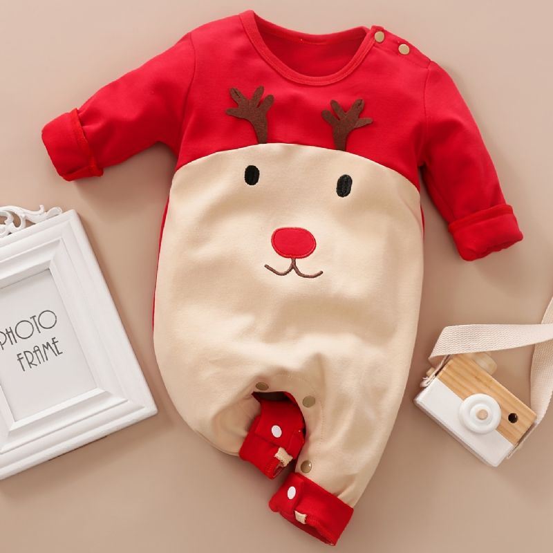 Baby Gutter Jenter Jumpsuits Med Elg Design Til Jul