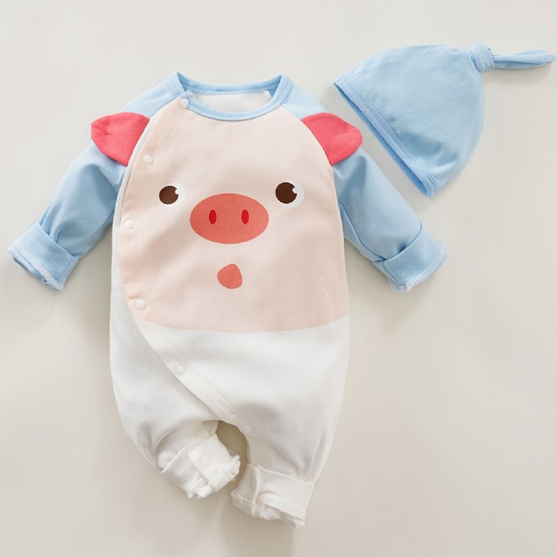 Baby Gutter Jenter Jumpsuits Med Piggy Design & Hat Sett