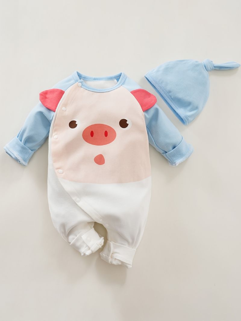 Baby Gutter Jenter Jumpsuits Med Piggy Design & Hat Sett