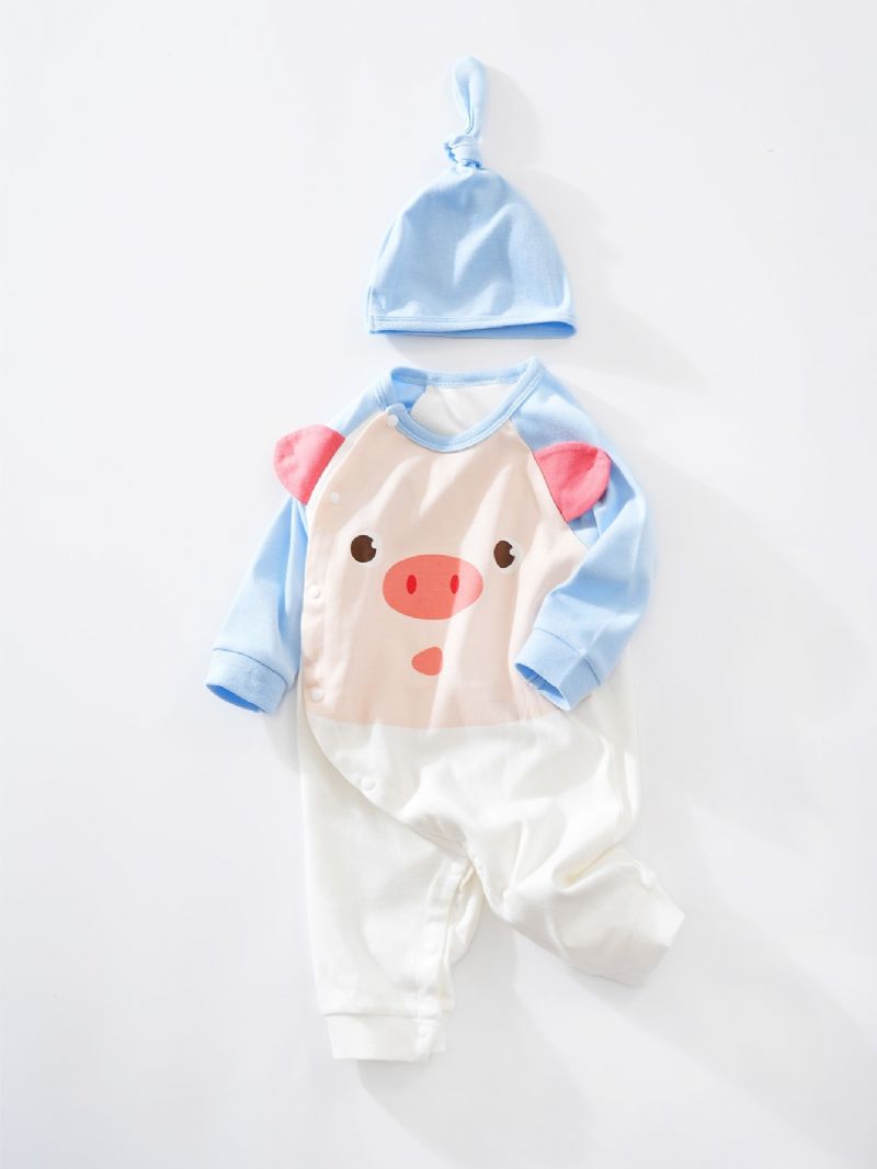 Baby Gutter Jenter Jumpsuits Med Piggy Design & Hat Sett