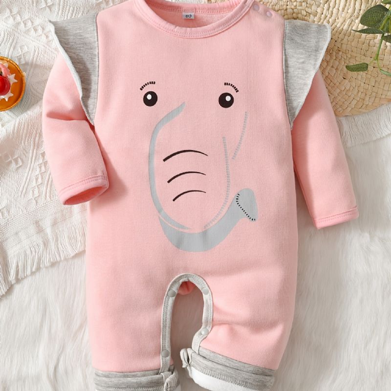 Baby Gutter Og Jenter Uformell Langermet Termisk Bukse Søt Tegneserie Elefant Print Jumpsuit For Vinter Rosa