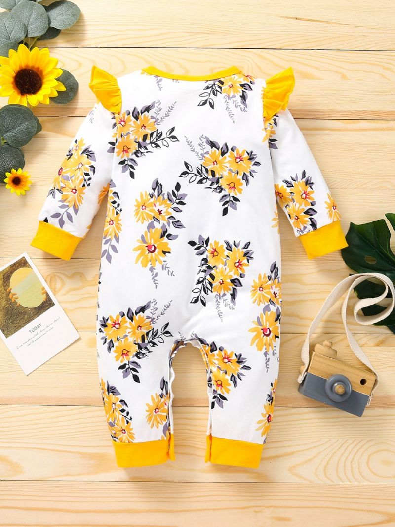 Baby Jenter Blomstertrykt Mønster Kontrast Trim Jumpsuit