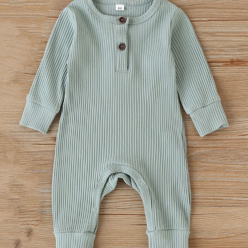 Baby Jenter Casual Ribbed Romper Solid Langermet Jumpsuit Barneklær