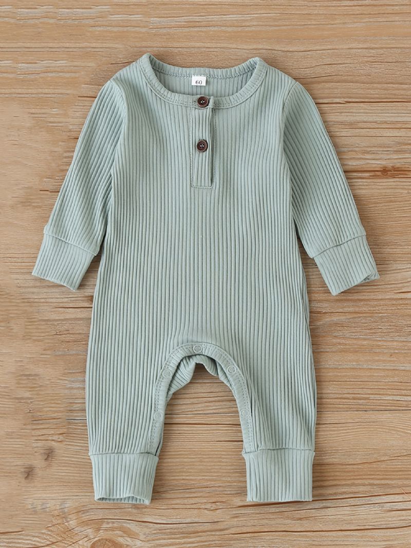 Baby Jenter Casual Ribbed Romper Solid Langermet Jumpsuit Barneklær