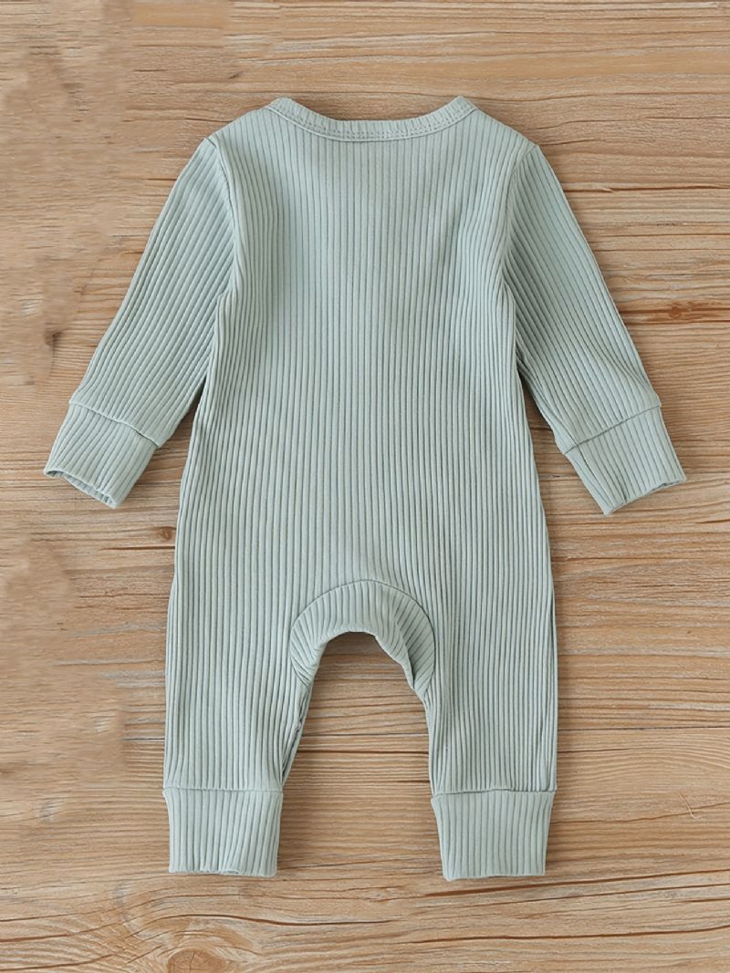 Baby Jenter Casual Ribbed Romper Solid Langermet Jumpsuit Barneklær