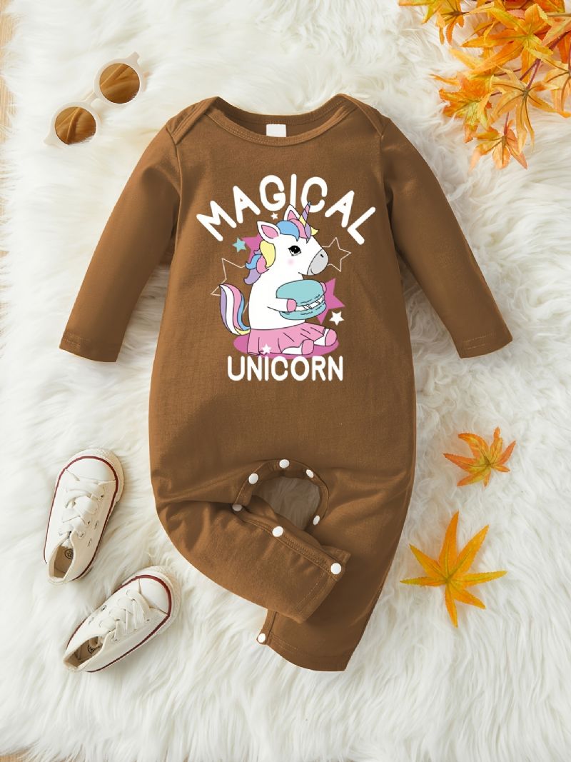 Baby Jenter Casual Søt Romper Med Unicorn Print Langermet Crew Neck Jumpsuit