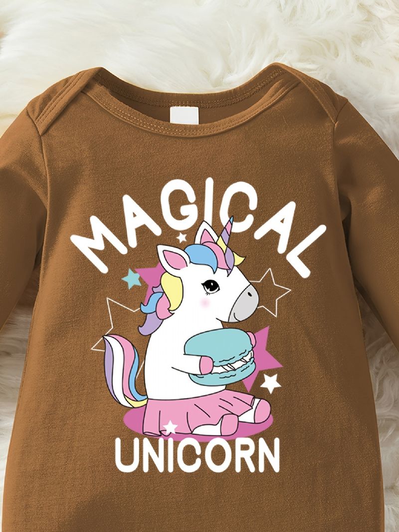 Baby Jenter Casual Søt Romper Med Unicorn Print Langermet Crew Neck Jumpsuit