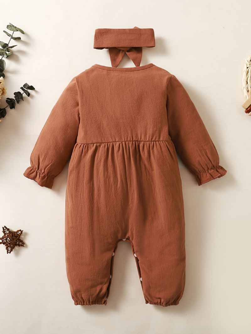 Baby Jenter Ensfarget Jumpsuit Romper Med Hårbånd