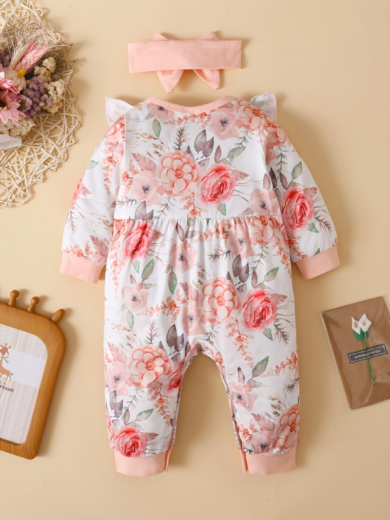 Baby Jenter Floral Print Langermet Jumpsuit Casual Søt Fleece For Vinter