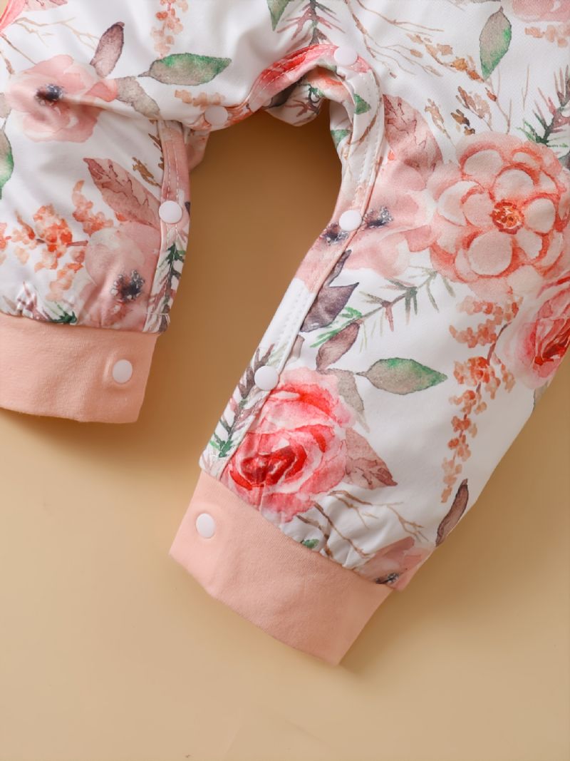 Baby Jenter Floral Print Langermet Jumpsuit Casual Søt Fleece For Vinter