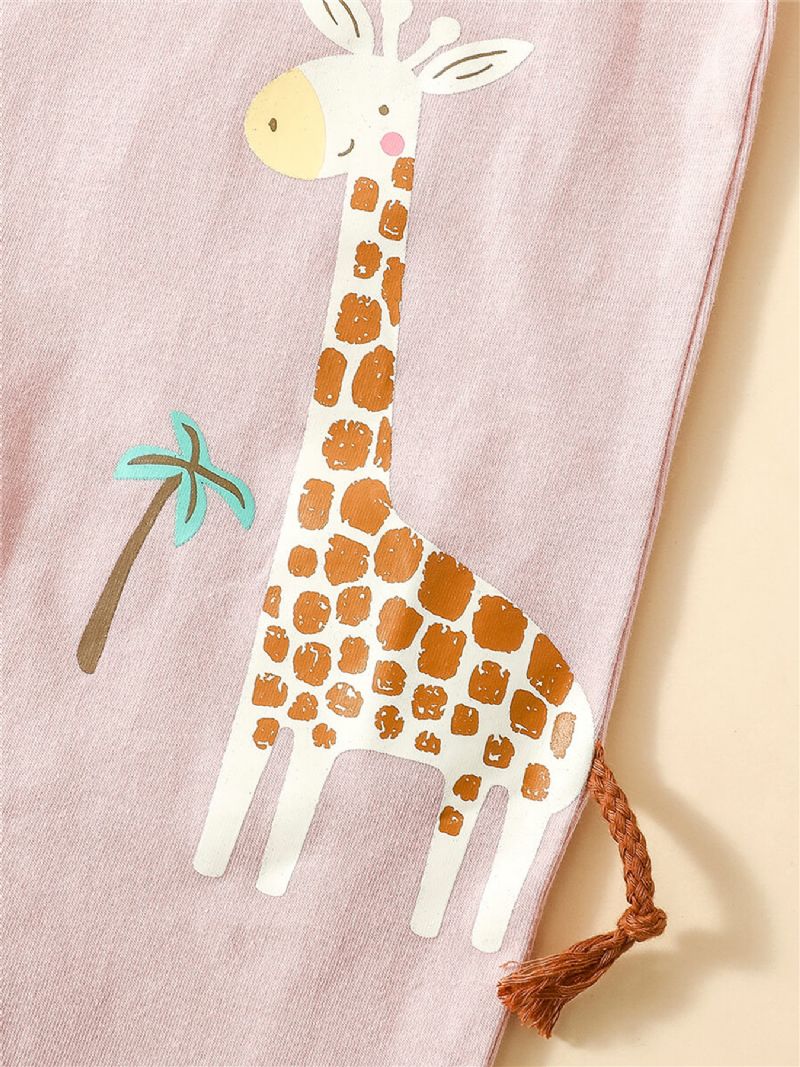 Baby Jenter Giraffe Coconut Tree Printed Langermet Jumpsuit