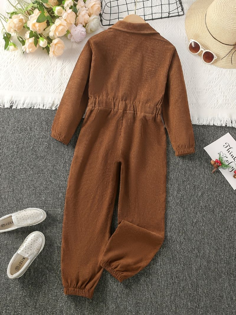 Baby Jenter Gutter Corduroy Jumpsuit Glideslag Lapel Ensfarget Langermet Barneklær