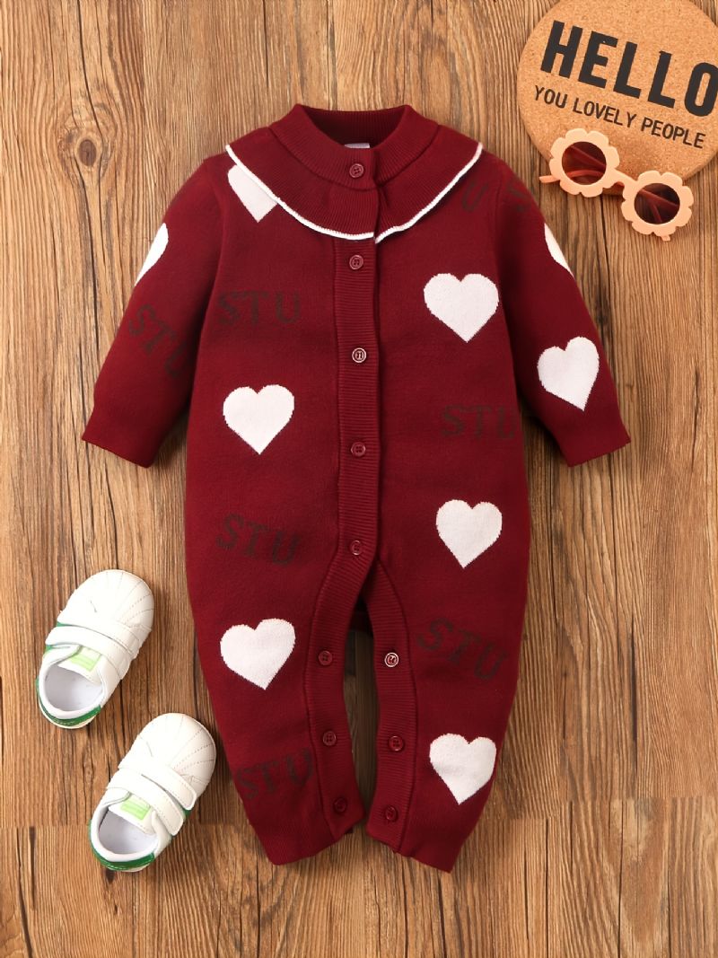 Baby Jenter Jumpsuit Heart Print Strikket