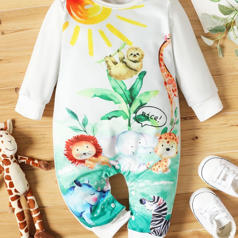 Baby-jenter Lange Ermede Jumpsuits Rompers Med Dyretrykk