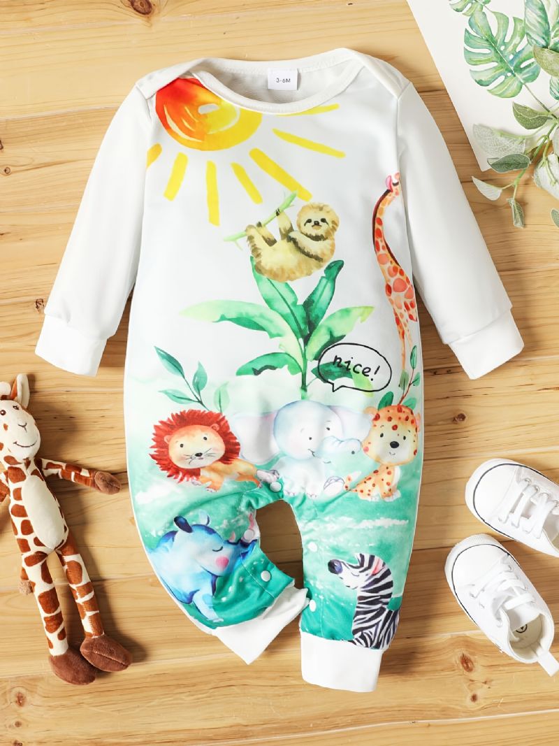 Baby-jenter Lange Ermede Jumpsuits Rompers Med Dyretrykk