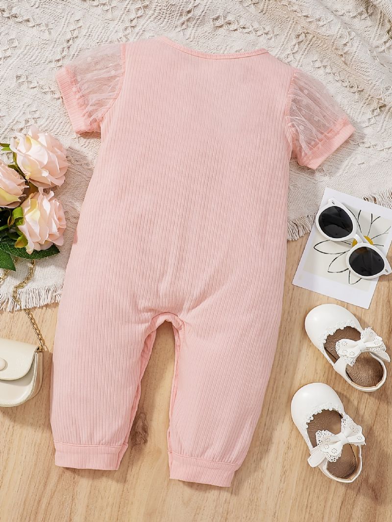 Baby Jenter Puffermet Strikket Bukse Med Nettinglapp Kortermet Solid Fritidsdress