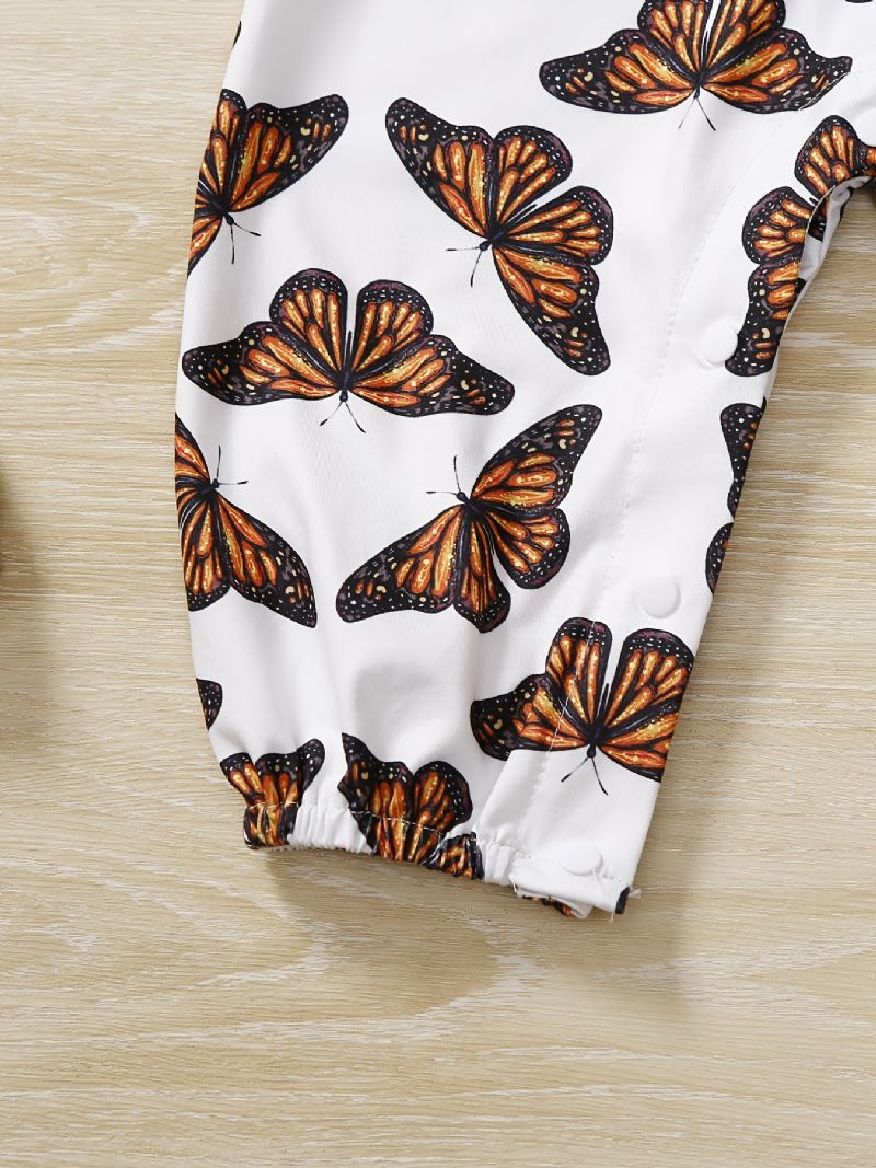 Baby Jenter Romper Butterfly Print Ruffle Langermet Jumpsuit Barneklær