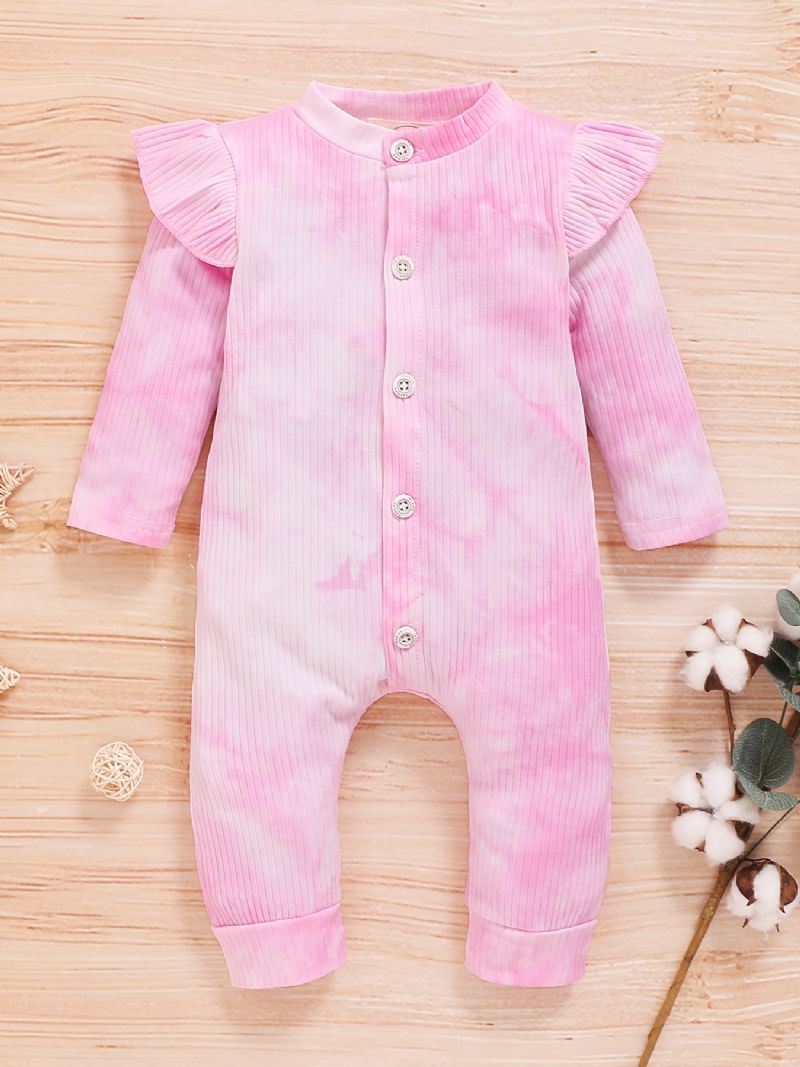 Baby Jenter Romper Tie Dye Rund Hals Fluermer Langermet Jumpsuit Barneklær