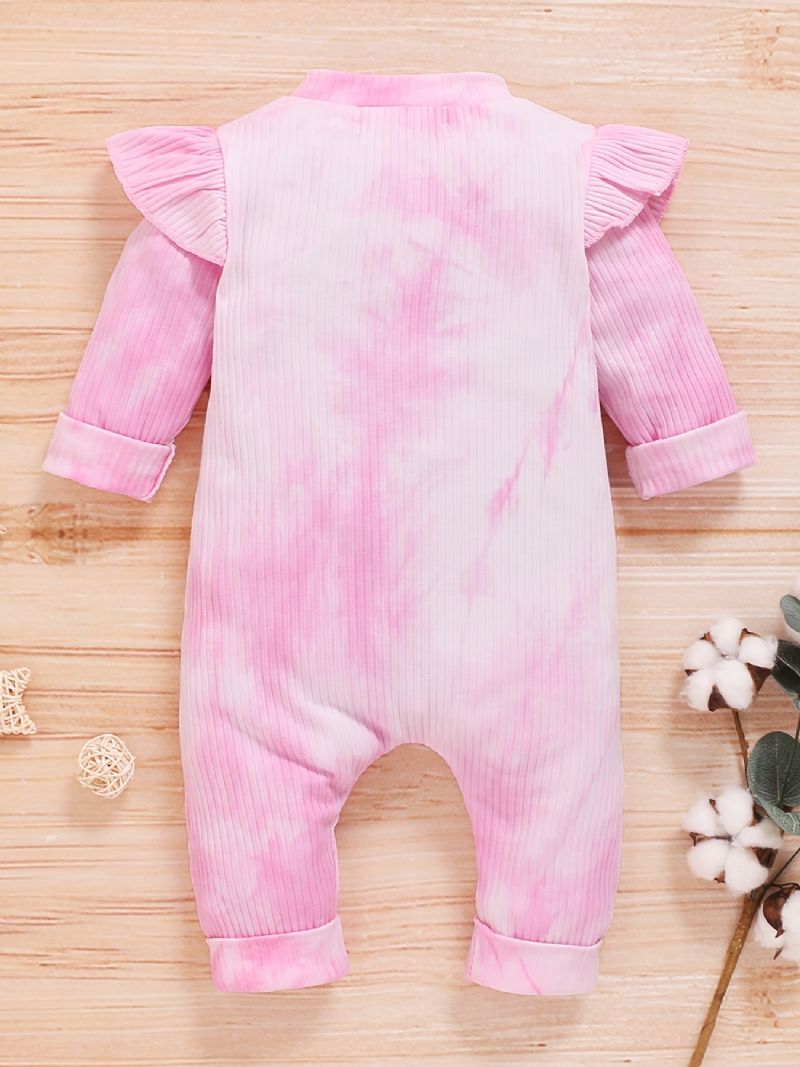 Baby Jenter Romper Tie Dye Rund Hals Fluermer Langermet Jumpsuit Barneklær