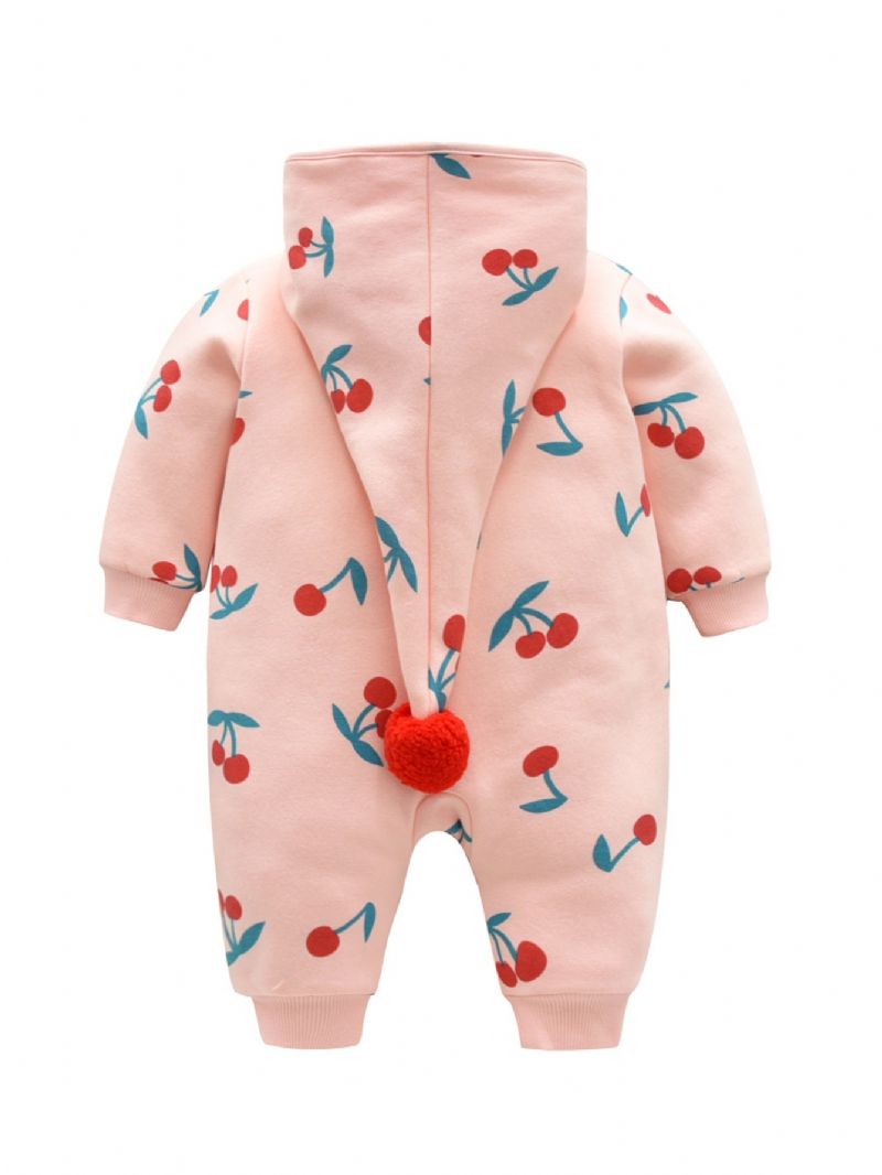 Baby Jenter Rosa Søt Cherry Cotton Komfortabel Hette Jumpsuit Høst Vinter