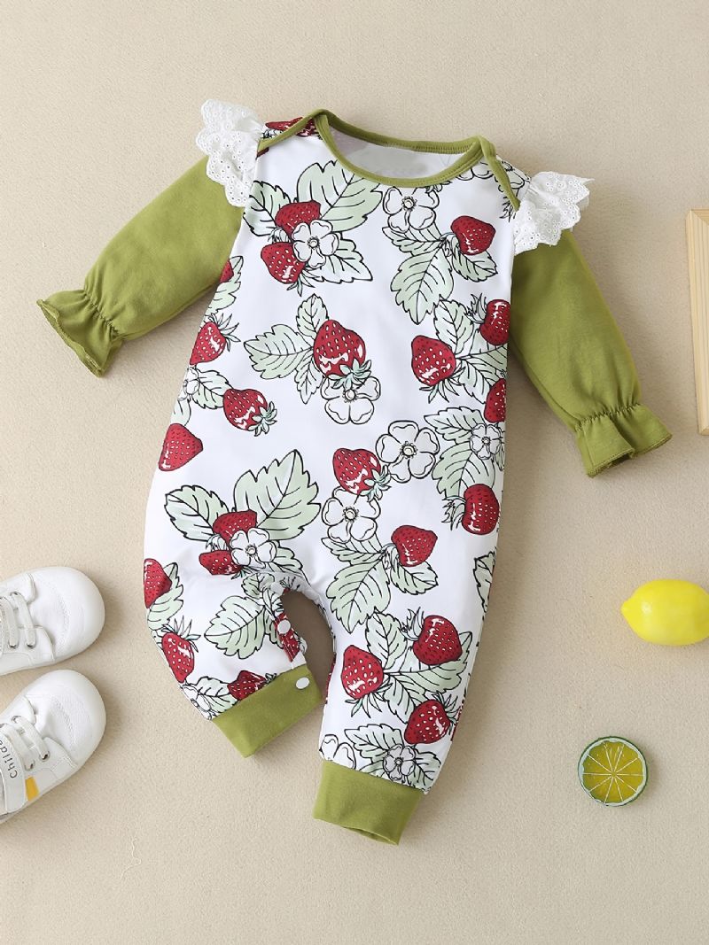 Baby Jenter Ruffle Langermet Floral Print Jumpsuit Babyklær