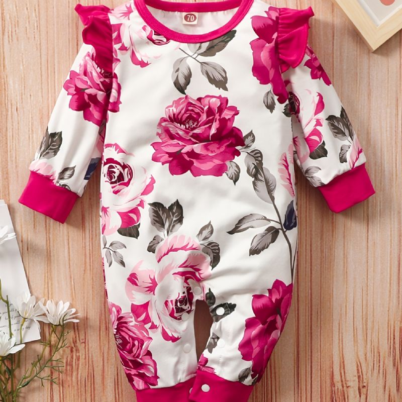 Baby Jenter Ruffle Langermet Romper Jumpsuit Med Blomstermønster Babyklær