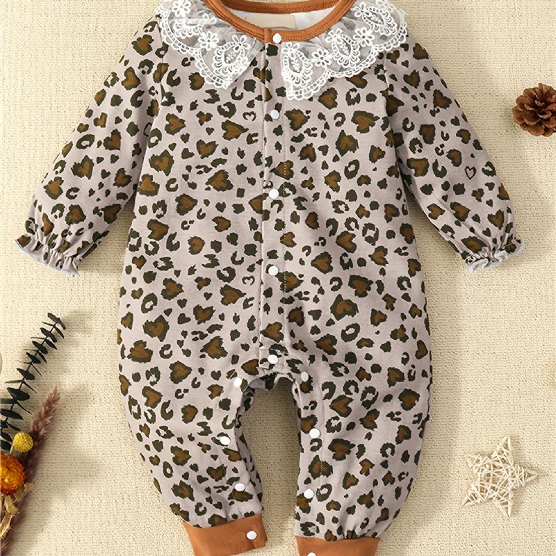 Baby Jenter Ruffle Leopard Langermet Jumpsuit