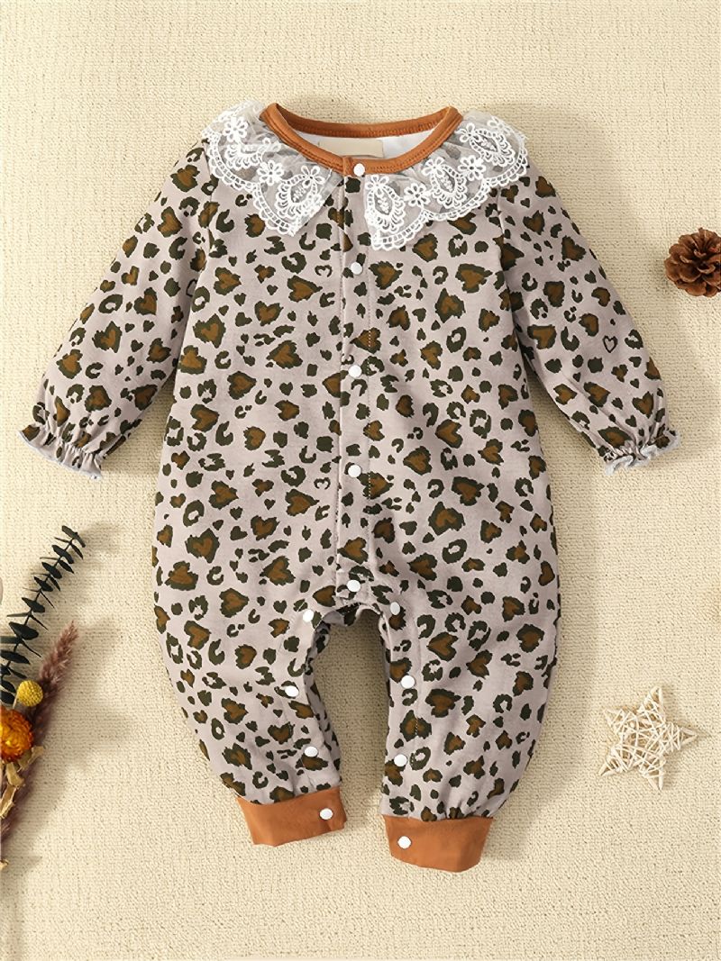 Baby Jenter Ruffle Leopard Langermet Jumpsuit