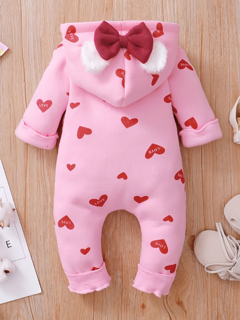 Baby Jenter Sweet Heart Print Hette Langermet Jumpsuit