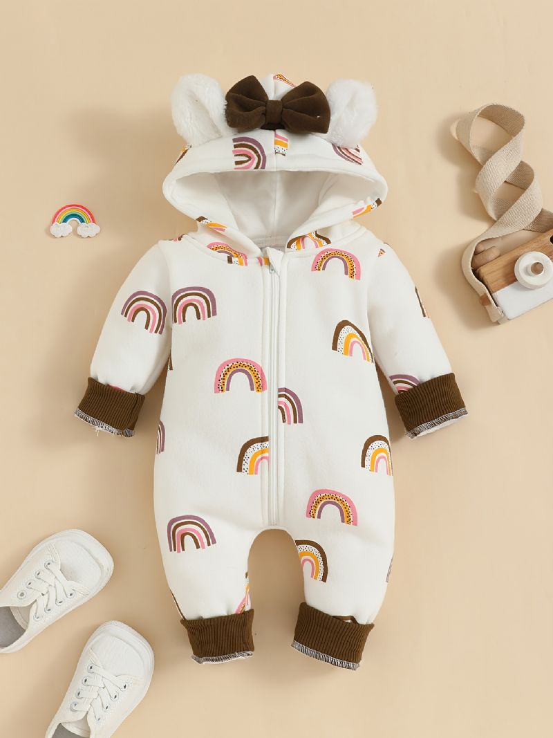 Baby Jenter Sweet Rainbow Print Hette Langermet Jumpsuit