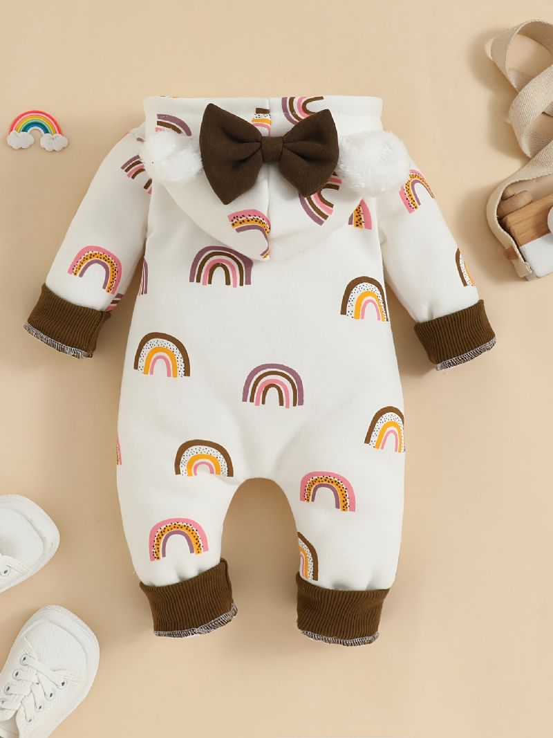 Baby Jenter Sweet Rainbow Print Hette Langermet Jumpsuit