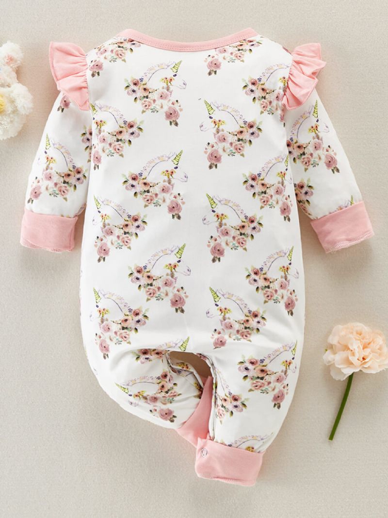 Baby Jenter Unicorn Blomstertrykt Volanger Jumpsuit