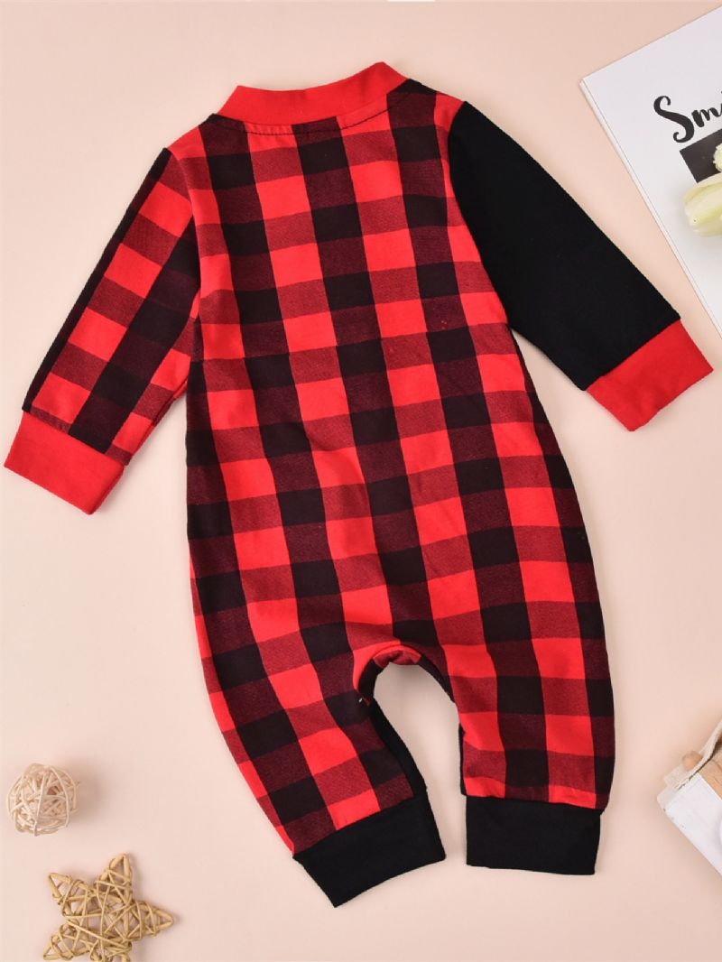 Baby Jumpsuit Christmas Patchwork Rutet Bomull Langermet