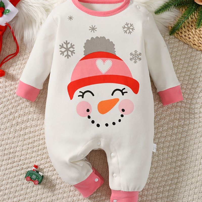 Baby Romper Snowman Print Langermet Rundhals Jumpsuit Jenter Gutter Barneklær