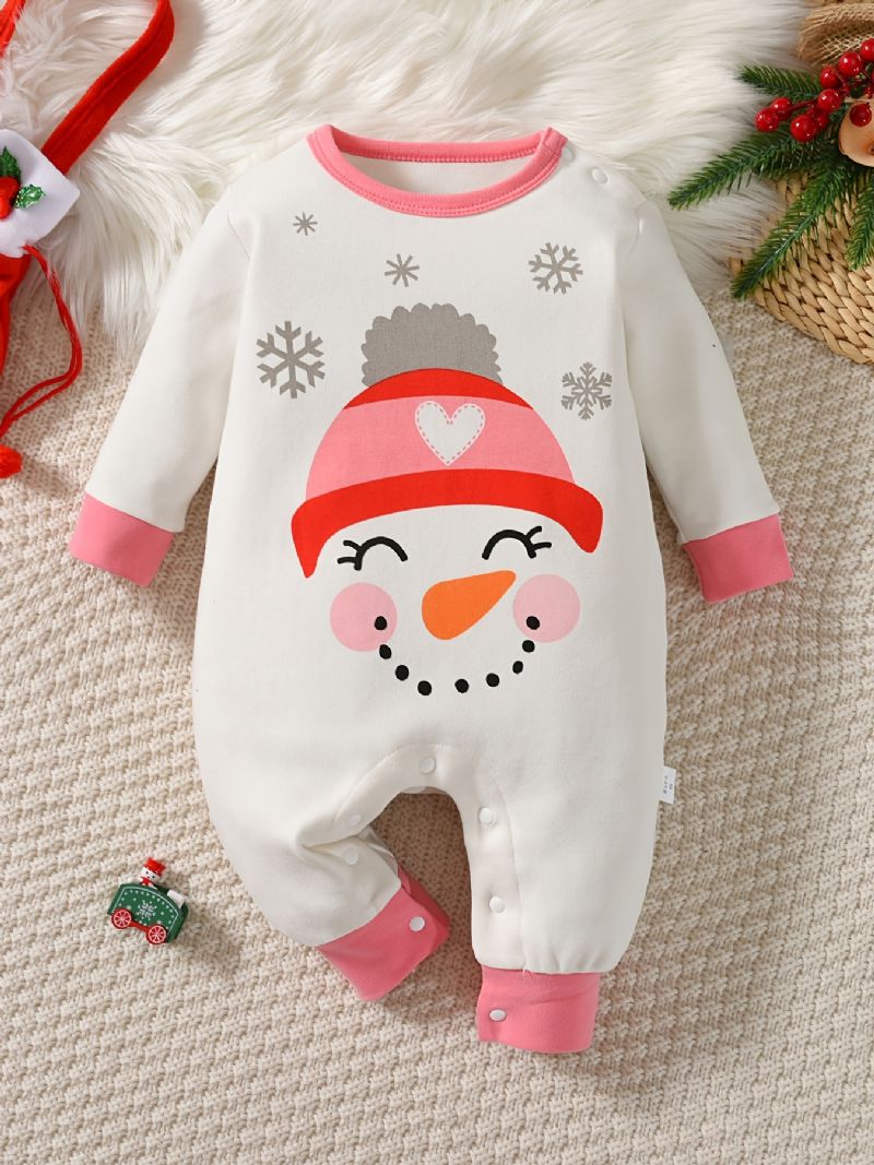 Baby Romper Snowman Print Langermet Rundhals Jumpsuit Jenter Gutter Barneklær