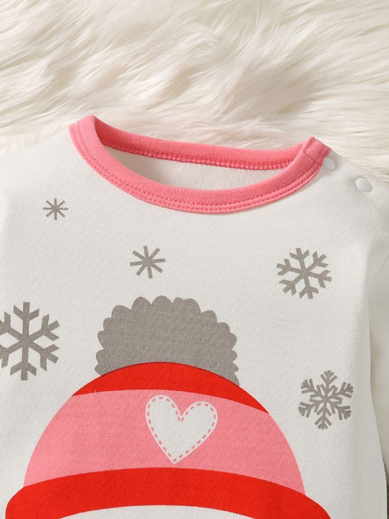 Baby Romper Snowman Print Langermet Rundhals Jumpsuit Jenter Gutter Barneklær