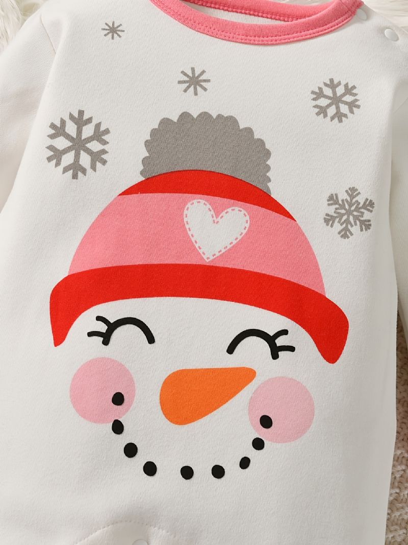 Baby Romper Snowman Print Langermet Rundhals Jumpsuit Jenter Gutter Barneklær