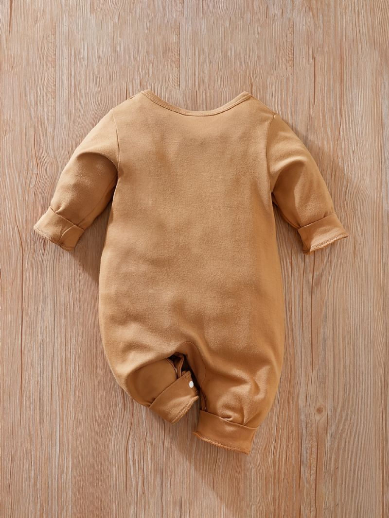 Baby Romper Søt Bjørnetrykk Rundhals Langermet Jumpsuit Jenter Gutter Barneklær