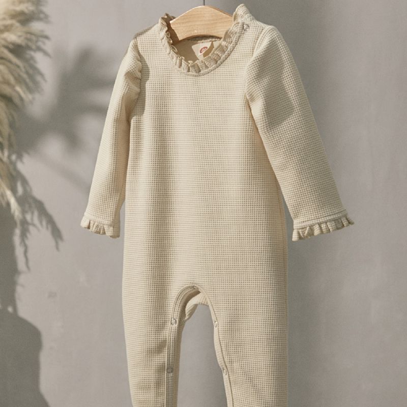 Babyjenter Uformell Solid Ruffled Romper Langermet Thermal Jumpsuit Barneklær