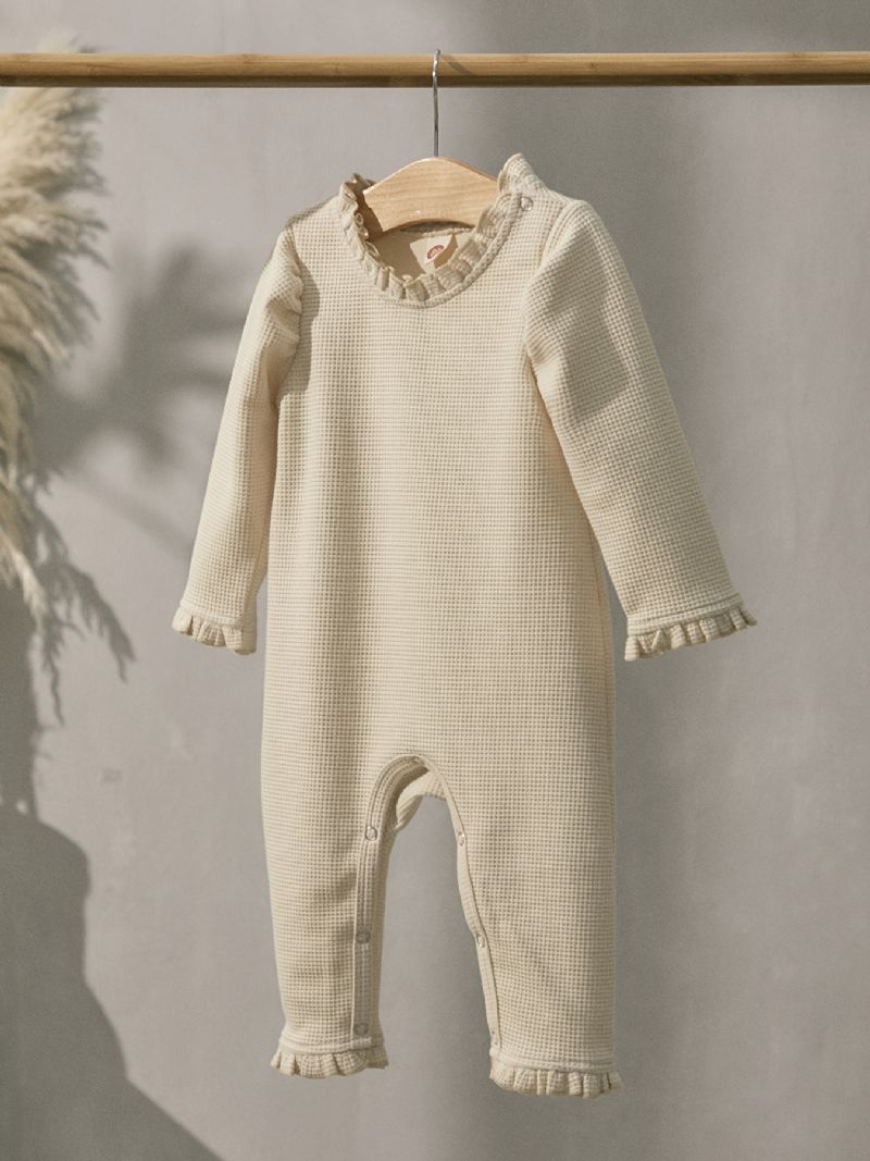 Babyjenter Uformell Solid Ruffled Romper Langermet Thermal Jumpsuit Barneklær