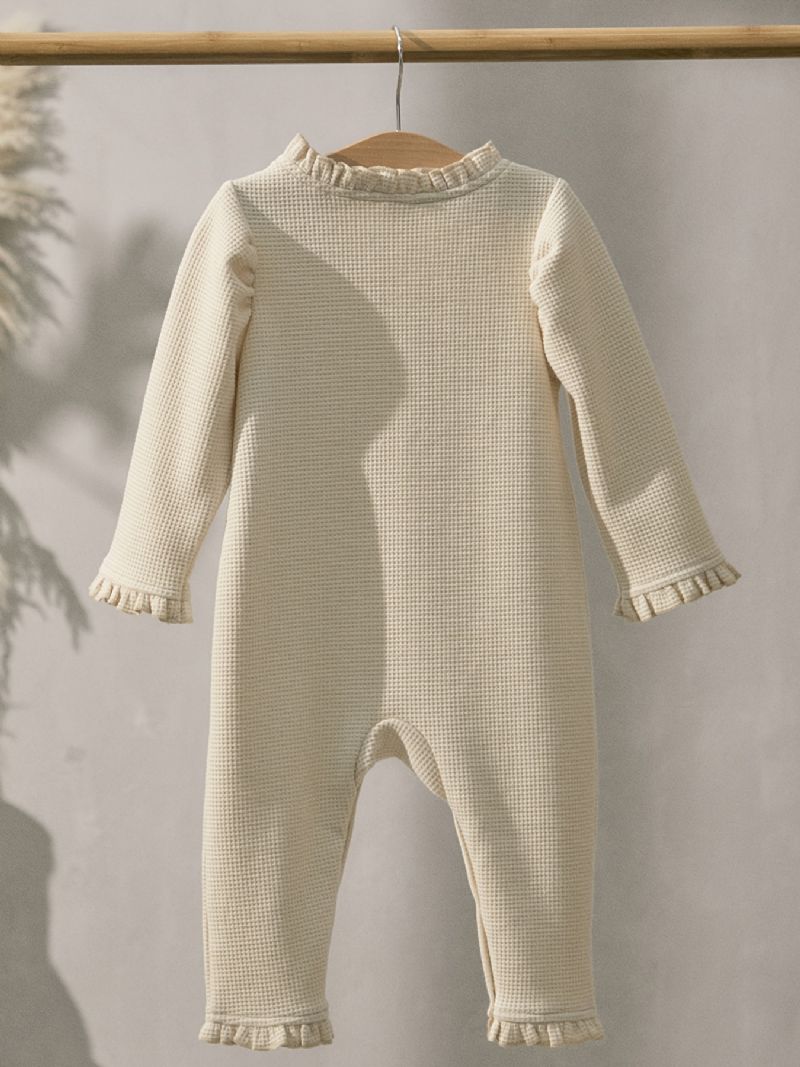 Babyjenter Uformell Solid Ruffled Romper Langermet Thermal Jumpsuit Barneklær