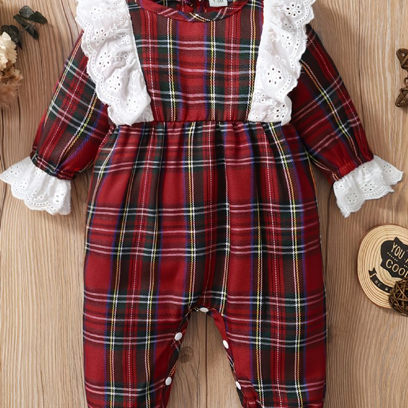 Christmas Jentebaby Søt Ruffle Rød Rutet Langermet Jumpsuit