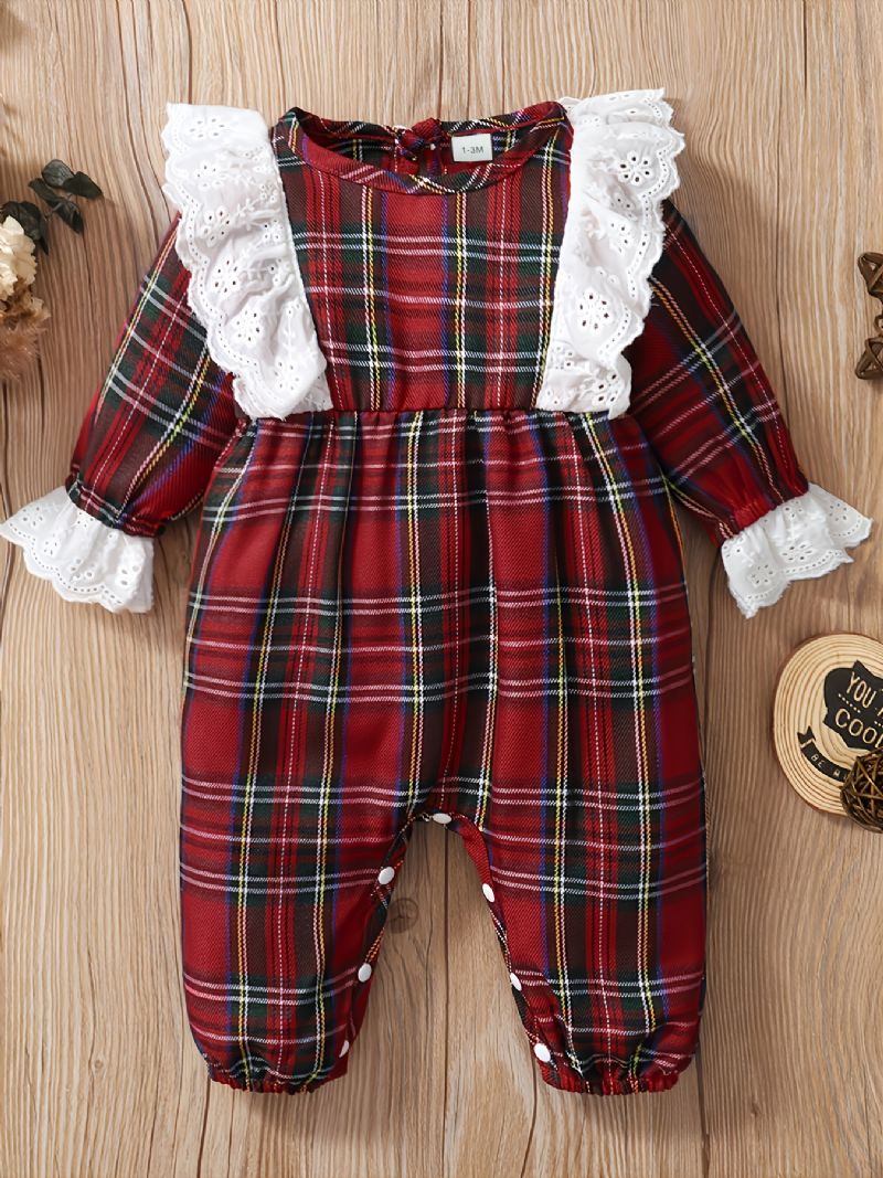 Christmas Jentebaby Søt Ruffle Rød Rutet Langermet Jumpsuit