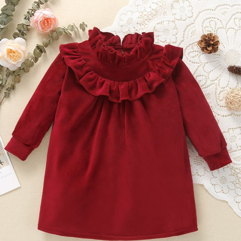 Christmas Toddler Jenter Frilled Neck Langermet Red Velvet Jumpsuit