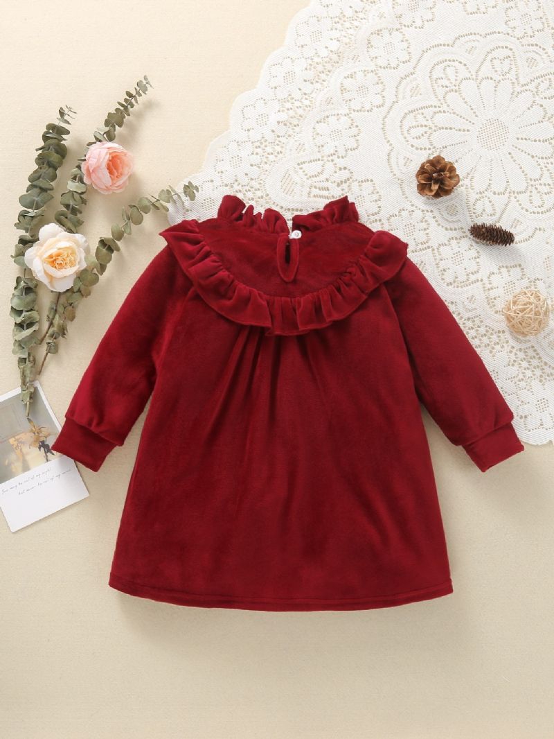 Christmas Toddler Jenter Frilled Neck Langermet Red Velvet Jumpsuit