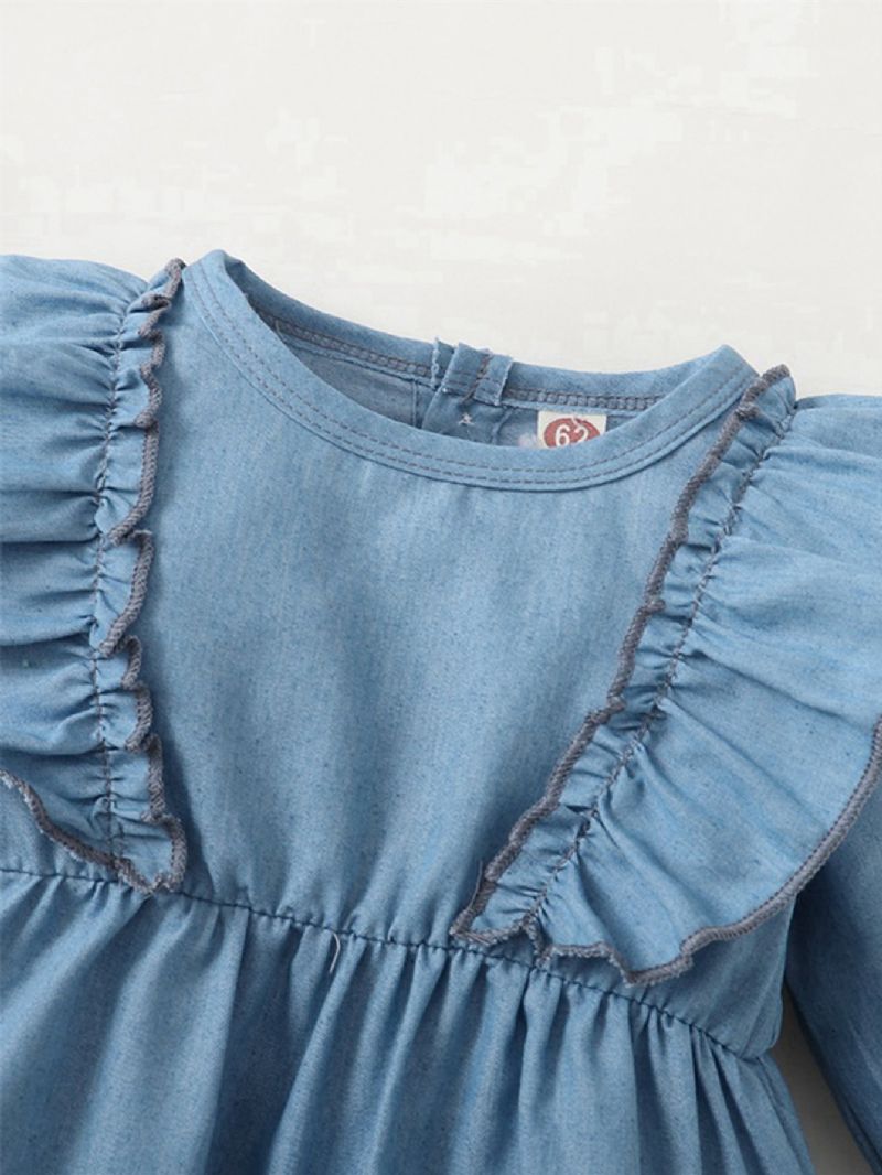 Denim Blue Ruffle Langermet Jumpsuit