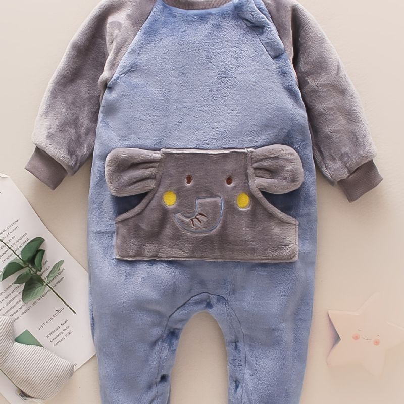 Elefantlommer For Spedbarn Langermet Rundhals Fleece Varm Jumpsuit Baby Jenter Gutter Barneklær